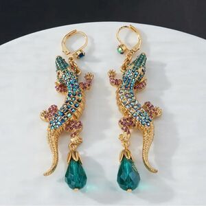 ✨ Heidi DAUS Elegant Gold and Blue Green Sparkling Crystal Lizard Earrings ✨
